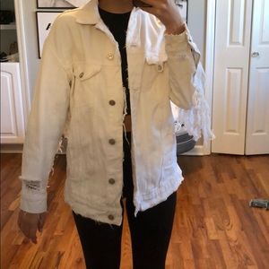 Zara  jackets  coats  white zara denim frayed jacket  poshmark